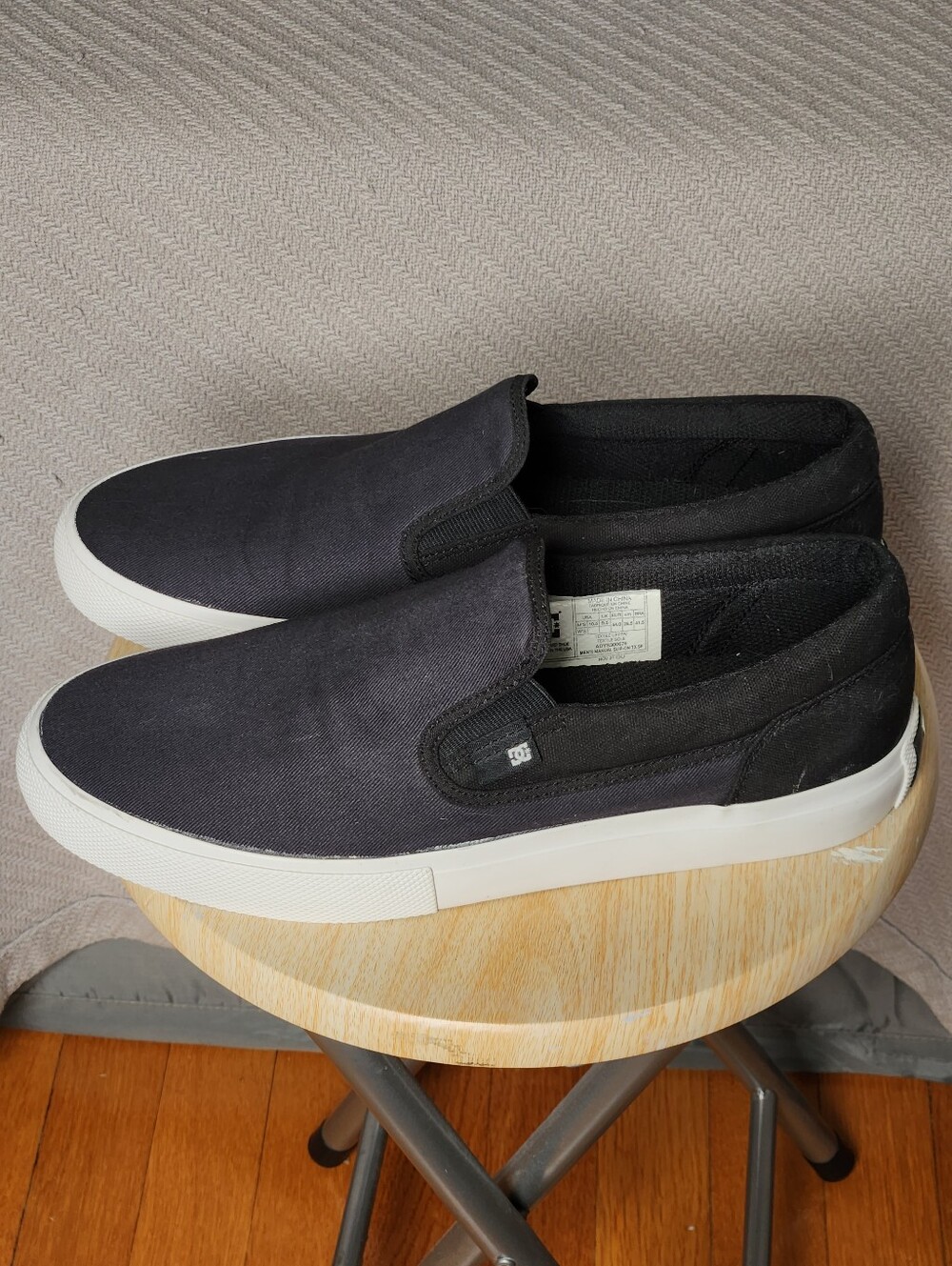 DC Trace Black Slip-On Canvas Vegan White Sole Skate Sneakers